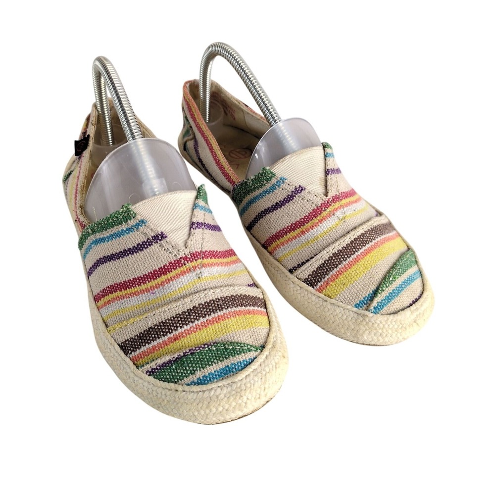 Big Buddha Breeze Women's 9 Striped Canvas Fabric Slip-On Flats Shoes Indie Boho